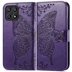 Leather Case Stands Butterfly Flip Cover Holder for Huawei Honor X30i Purple