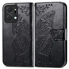 Leather Case Stands Butterfly Flip Cover Holder for Huawei Honor X7a Black