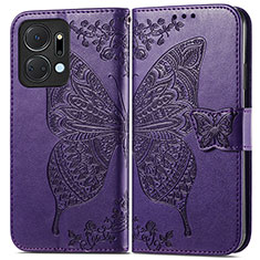 Leather Case Stands Butterfly Flip Cover Holder for Huawei Honor X7a Purple