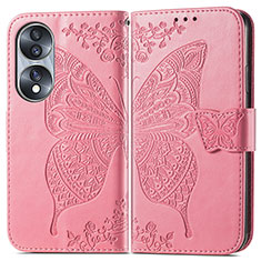 Leather Case Stands Butterfly Flip Cover Holder for Huawei Honor X7b Hot Pink