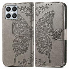 Leather Case Stands Butterfly Flip Cover Holder for Huawei Honor X8 4G Gray