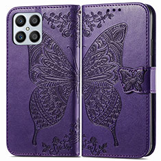 Leather Case Stands Butterfly Flip Cover Holder for Huawei Honor X8 4G Purple