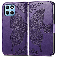 Leather Case Stands Butterfly Flip Cover Holder for Huawei Honor X8 5G Purple