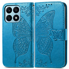 Leather Case Stands Butterfly Flip Cover Holder for Huawei Honor X8a 4G Blue