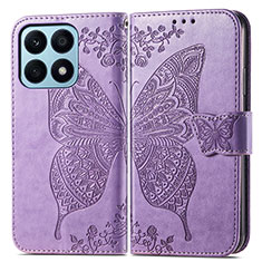 Leather Case Stands Butterfly Flip Cover Holder for Huawei Honor X8a 4G Clove Purple