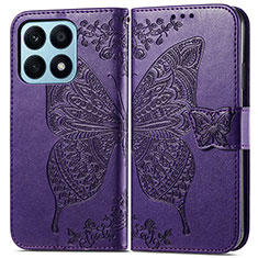 Leather Case Stands Butterfly Flip Cover Holder for Huawei Honor X8a 4G Purple