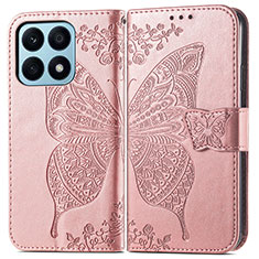 Leather Case Stands Butterfly Flip Cover Holder for Huawei Honor X8a 4G Rose Gold