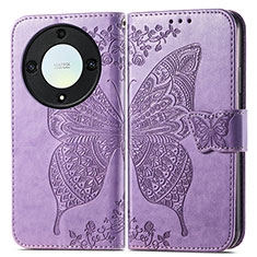 Leather Case Stands Butterfly Flip Cover Holder for Huawei Honor X9a 5G Clove Purple