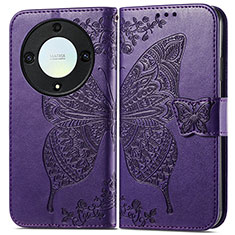 Leather Case Stands Butterfly Flip Cover Holder for Huawei Honor X9a 5G Purple