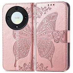 Leather Case Stands Butterfly Flip Cover Holder for Huawei Honor X9a 5G Rose Gold