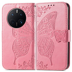 Leather Case Stands Butterfly Flip Cover Holder for Huawei Mate 50 Pro Hot Pink