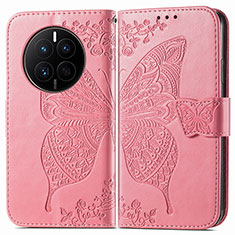 Leather Case Stands Butterfly Flip Cover Holder for Huawei Mate 50E Hot Pink