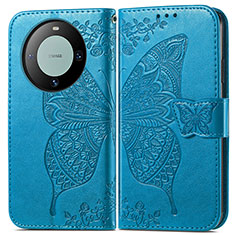 Leather Case Stands Butterfly Flip Cover Holder for Huawei Mate 60 Pro Blue