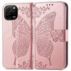 Leather Case Stands Butterfly Flip Cover Holder for Huawei Nova Y61 Rose Gold