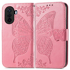 Leather Case Stands Butterfly Flip Cover Holder for Huawei Nova Y71 Hot Pink