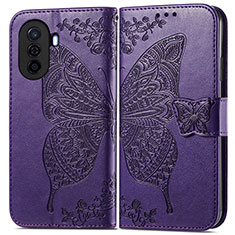 Leather Case Stands Butterfly Flip Cover Holder for Huawei Nova Y71 Purple