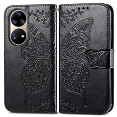 Leather Case Stands Butterfly Flip Cover Holder for Huawei P50 Black