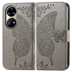 Leather Case Stands Butterfly Flip Cover Holder for Huawei P50 Gray