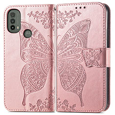Leather Case Stands Butterfly Flip Cover Holder for Motorola Moto E30 Pink