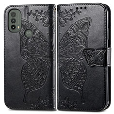 Leather Case Stands Butterfly Flip Cover Holder for Motorola Moto E40 Black