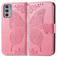 Leather Case Stands Butterfly Flip Cover Holder for Motorola Moto Edge 20 5G Hot Pink