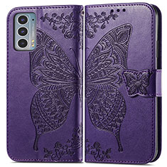 Leather Case Stands Butterfly Flip Cover Holder for Motorola Moto Edge 20 5G Purple