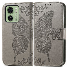 Leather Case Stands Butterfly Flip Cover Holder for Motorola Moto Edge (2023) 5G Gray