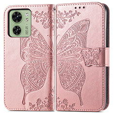 Leather Case Stands Butterfly Flip Cover Holder for Motorola Moto Edge 40 5G Rose Gold