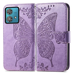 Leather Case Stands Butterfly Flip Cover Holder for Motorola Moto Edge 40 Neo 5G Clove Purple