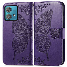 Leather Case Stands Butterfly Flip Cover Holder for Motorola Moto Edge 40 Neo 5G Purple