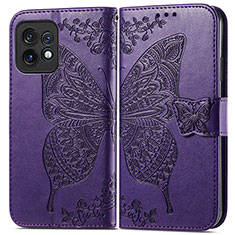 Leather Case Stands Butterfly Flip Cover Holder for Motorola Moto Edge 40 Pro 5G Purple