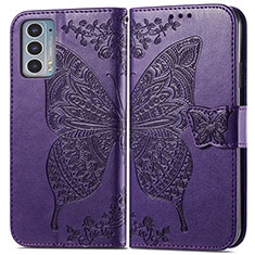 Leather Case Stands Butterfly Flip Cover Holder for Motorola Moto Edge Lite 5G Purple