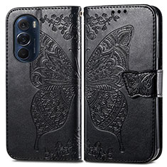 Leather Case Stands Butterfly Flip Cover Holder for Motorola Moto Edge Plus (2022) 5G Black