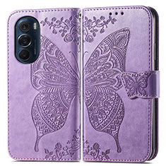 Leather Case Stands Butterfly Flip Cover Holder for Motorola Moto Edge Plus (2022) 5G Clove Purple