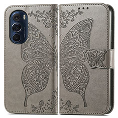 Leather Case Stands Butterfly Flip Cover Holder for Motorola Moto Edge Plus (2022) 5G Gray