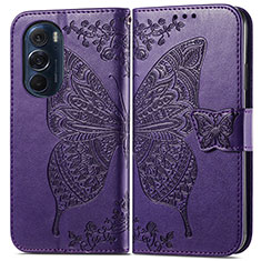 Leather Case Stands Butterfly Flip Cover Holder for Motorola Moto Edge Plus (2022) 5G Purple