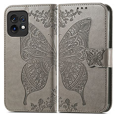 Leather Case Stands Butterfly Flip Cover Holder for Motorola Moto Edge Plus (2023) 5G Gray