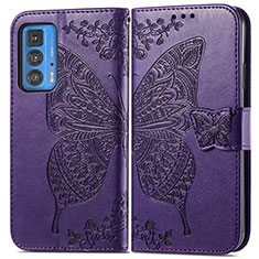 Leather Case Stands Butterfly Flip Cover Holder for Motorola Moto Edge S Pro 5G Purple
