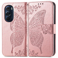 Leather Case Stands Butterfly Flip Cover Holder for Motorola Moto Edge X30 5G Pink