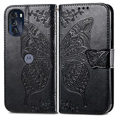 Leather Case Stands Butterfly Flip Cover Holder for Motorola Moto G 5G (2022) Black