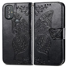 Leather Case Stands Butterfly Flip Cover Holder for Motorola Moto G Play (2023) Black