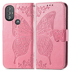 Leather Case Stands Butterfly Flip Cover Holder for Motorola Moto G Play (2023) Hot Pink