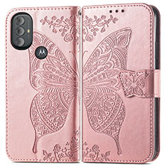 Leather Case Stands Butterfly Flip Cover Holder for Motorola Moto G Play (2023) Pink