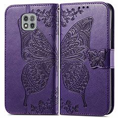 Leather Case Stands Butterfly Flip Cover Holder for Motorola Moto G Power (2021) Purple