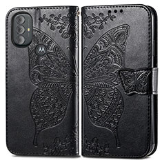 Leather Case Stands Butterfly Flip Cover Holder for Motorola Moto G Power (2022) Black