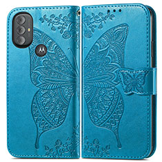 Leather Case Stands Butterfly Flip Cover Holder for Motorola Moto G Power (2022) Blue