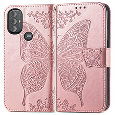 Leather Case Stands Butterfly Flip Cover Holder for Motorola Moto G Power (2022) Pink