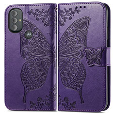 Leather Case Stands Butterfly Flip Cover Holder for Motorola Moto G Power (2022) Purple
