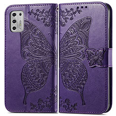 Leather Case Stands Butterfly Flip Cover Holder for Motorola Moto G Stylus (2021) Purple