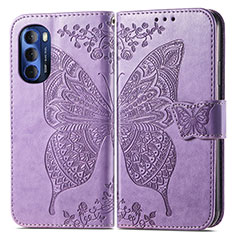 Leather Case Stands Butterfly Flip Cover Holder for Motorola Moto G Stylus (2022) 4G Clove Purple